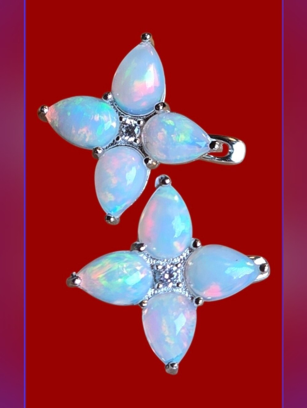 925 Sterling Silver Earrings 1.6x1.6cm With Natural White Opal Gemstone